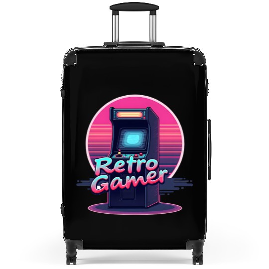 retro gamer in retro style oldschool gamer Suitcases