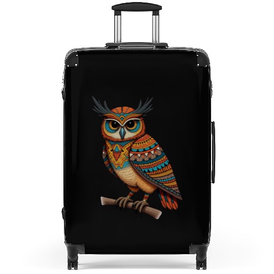 aztec owl funny owl design for bird lovers Suitcases