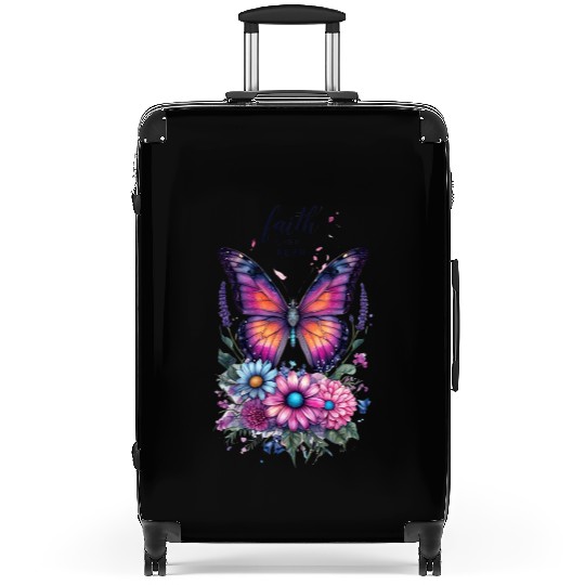 Butterfly with Flowers Art Faith Over Fear Suitcases