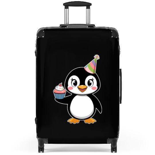 Birthday Joyful Penguin With Cupcake Suitcases