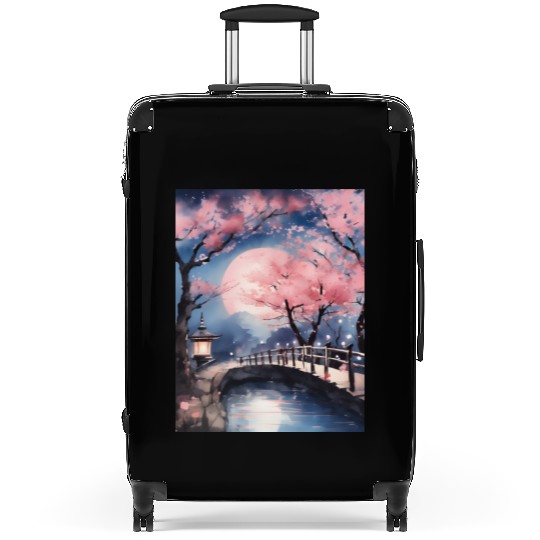 Watercolor cherry blossom festival full moon Suitcases