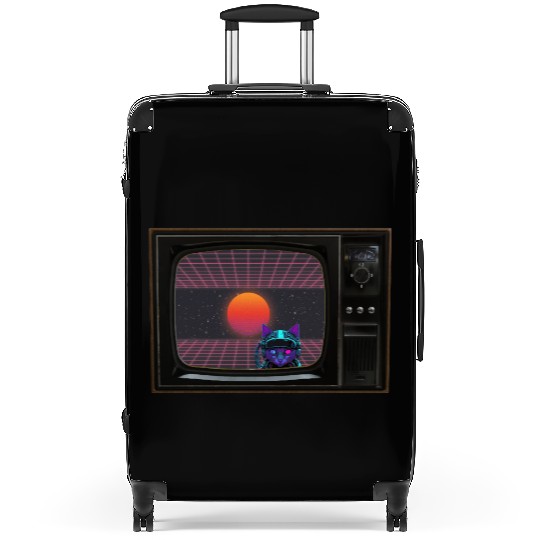Retro Cyberpunk Cat – Vaporwave Sci-Fi TV Art Suitcases
