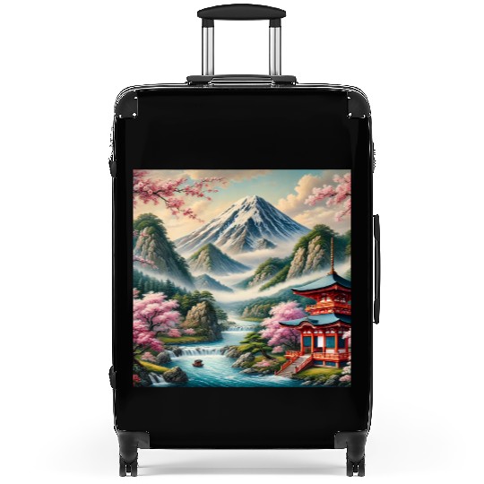 Serene Mount Fuji Landscape Art Print - Japanese C Suitcases