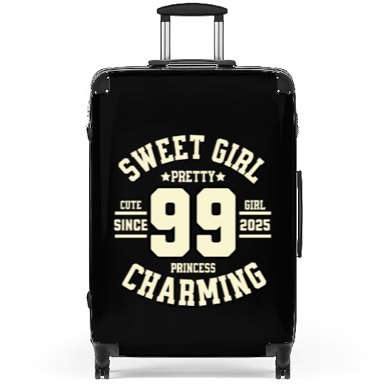 Black And White A Sweet Girl With 99 Charming Suitcases