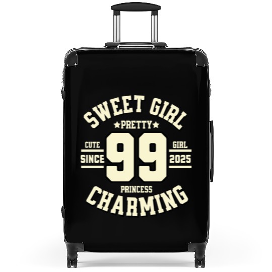 Black And White A Sweet Girl With 99 Charming Suitcases