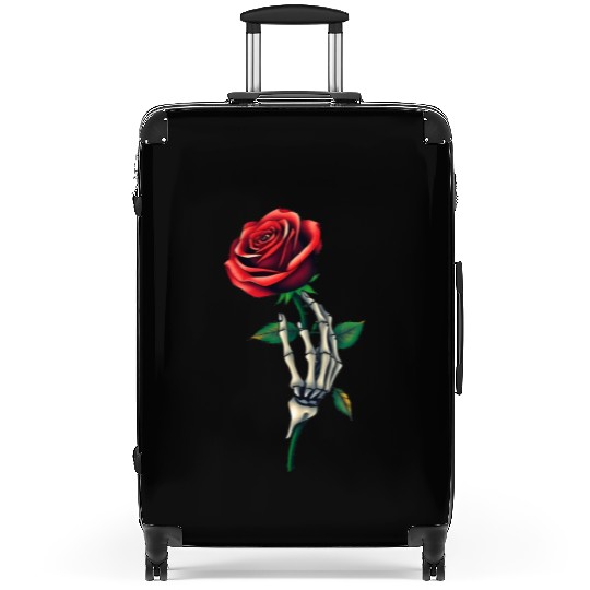Skeleton Hand Holding a Rose: Beauty in the Dark Suitcases