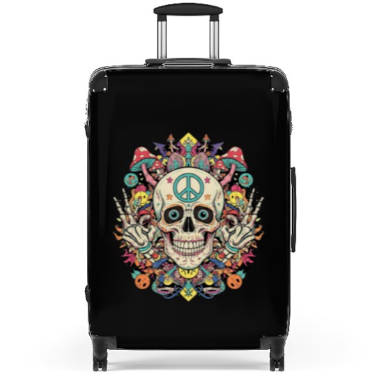 Psychedelic Skull Art Suitcases