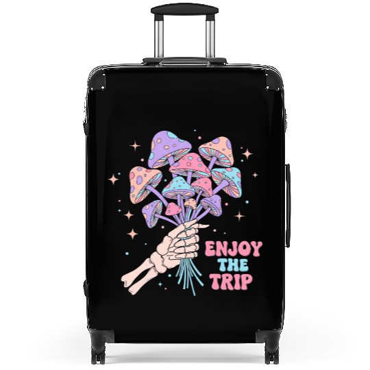 Psychedelic Mushrooms with Skeleton Hand Suitcases