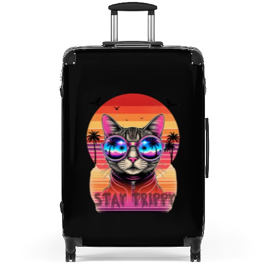 Stay Trippy Psychedelic Cat with Neon Sunglasses Suitcases