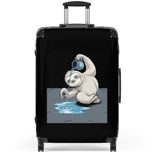 Aquarius Zodiac Sloth Pouring Water with Charm Suitcases