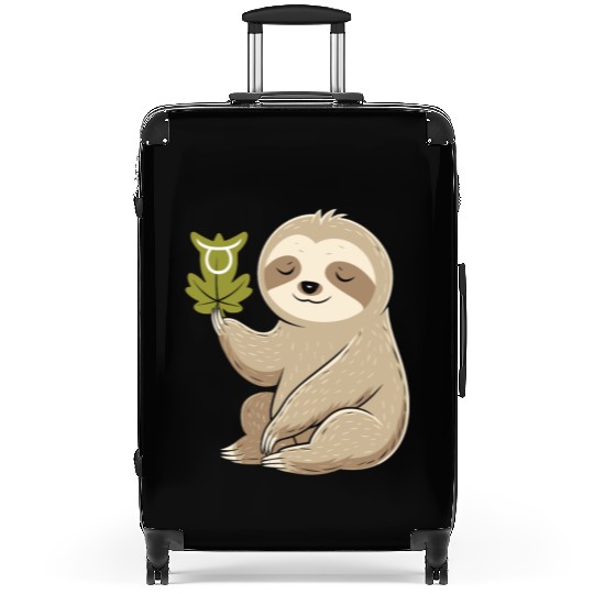 Taurus Zodiac Sloth with Leaf Symbol Serenity Suitcases
