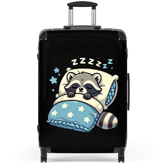 Raccoon Sleeping In Bed At Night Time Suitcases