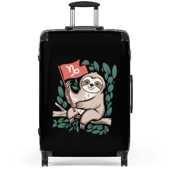 Capricorn Zodiac Sloth Relaxing with Capricorn Suitcases