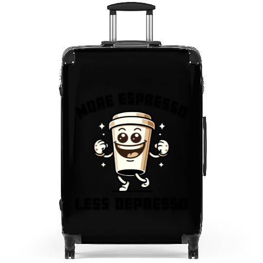 More Espresso Less Depresso Funny Coffee Quote Suitcases