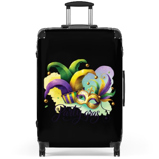 Mardi Gras Party Gras Mask And Jester Hat Suitcases
