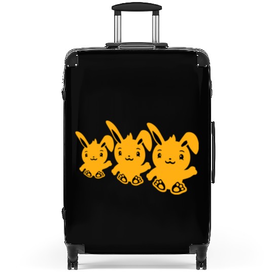 3 Rabbits Three Friends Team Crew Waving Sitting Suitcases