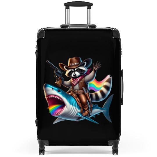 Funny Vintage Cowboy Raccoon Shark Rainbow Art Suitcases