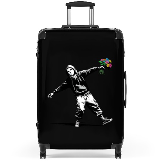 Banksy Protester Throwing Flowers Suitcases