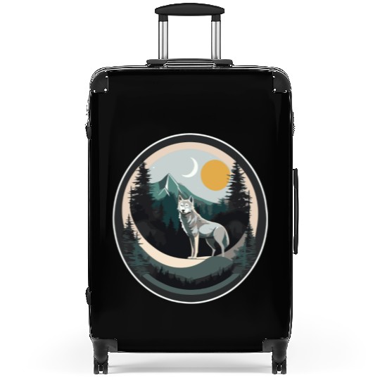 Lone Wolf Under Moonlit Sky Suitcases