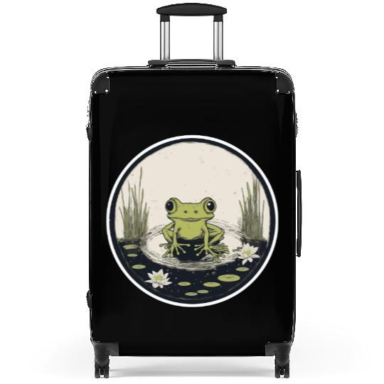 Serene Frog in a Tranquil Pond Suitcases