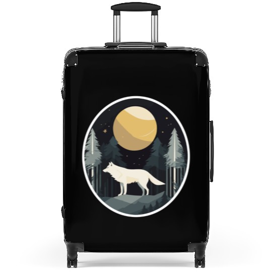 Lone Wolf Under Moonlit Sky Suitcases