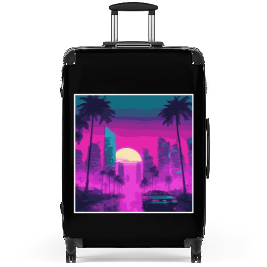 Neon Paradise Vaporwave Sunset Vibes Suitcases