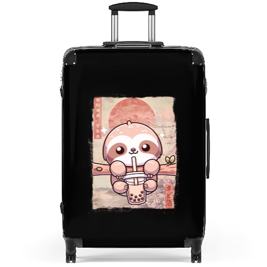 Cute Kawaii Sloth Drinks Boba Tea Japanese Suitcases