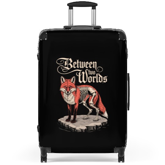 Between Two Worlds Dark Cottagecore Fox Art Suitcases