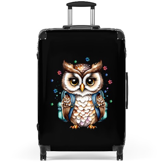 Cute owl with school backpack and flowers - Petrol Suitcases