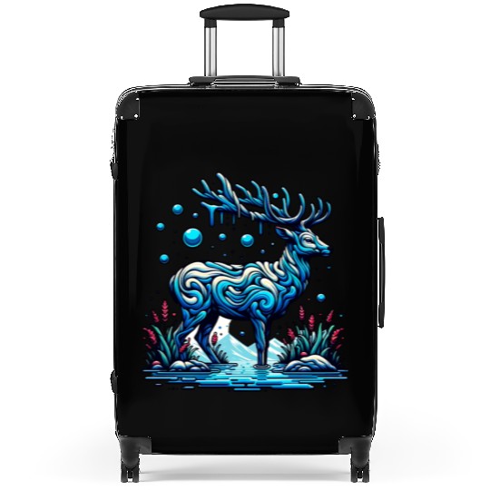 Majestic Blue Deer in Enchanted Forest Suitcases