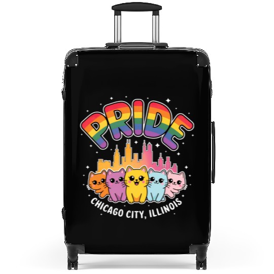 Pride Month Chicago City Illinois USA Rainbow Flag Suitcases