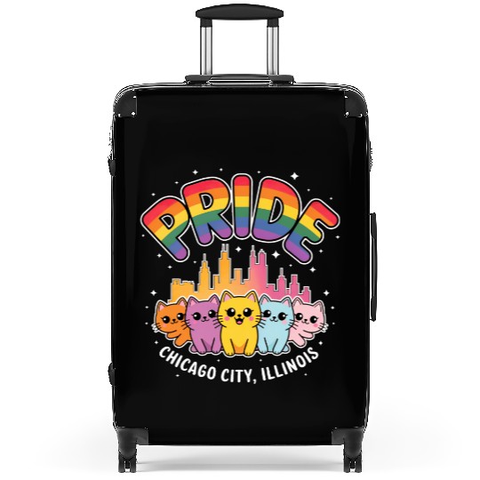 Pride Month Chicago City Illinois USA Rainbow Flag Suitcases