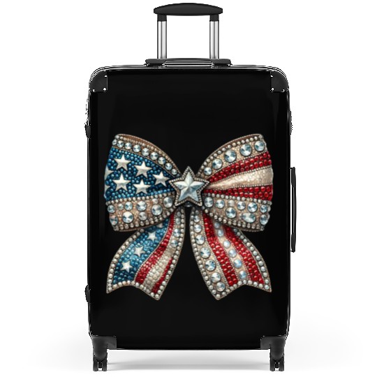 Patriotic Rhinestone Bow Suitcases