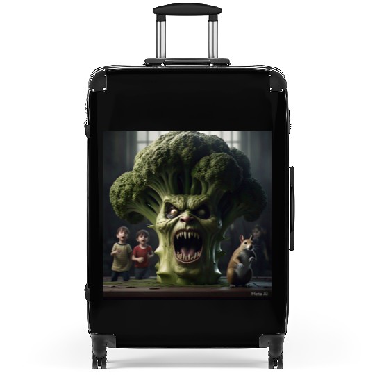 a hyper realistic cinematicmean broccoli. Suitcases