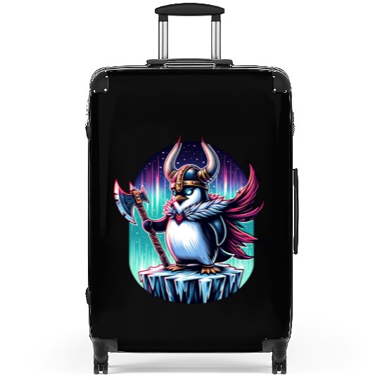 Viking Penguin Warrior Under Northern Lights Suitcases