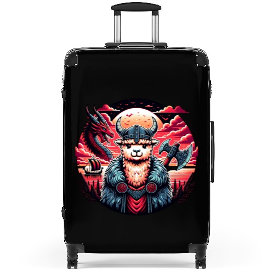 Viking Alpaca Adventure Under Moonlit Skies Suitcases