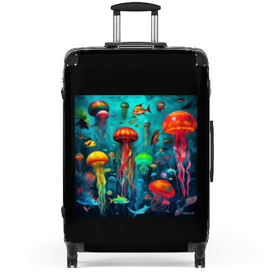 Jellyfish atomic and neon. Suitcases