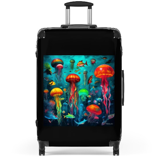 Jellyfish atomic and neon. Suitcases