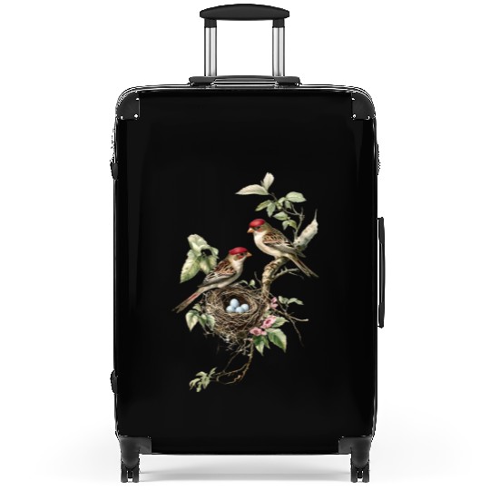 Vintage Bird Nest Illustration Suitcases