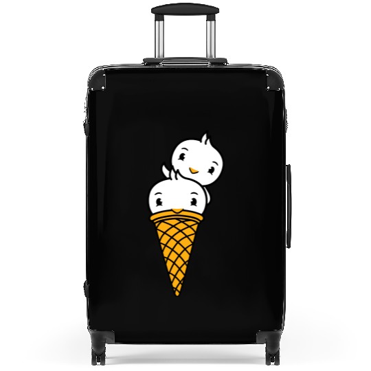 Two Birds Ice Cream Waffle Scoops Greeting Waving Suitcases