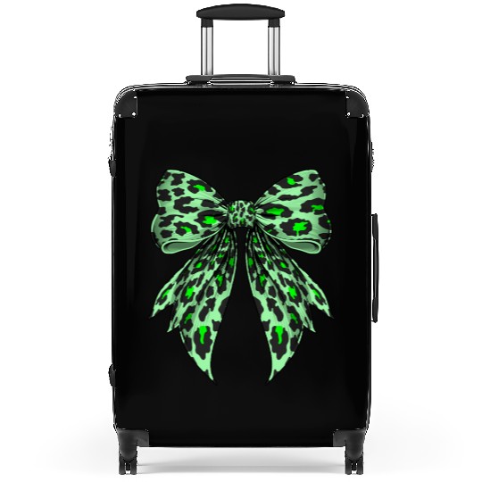 Coquette Bow Cheetah Animal Pattern Lime Green Suitcases