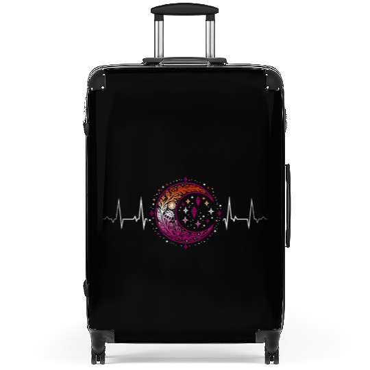 Lesbian Heartbeat Celestial Moon Pride Aesthetic Suitcases