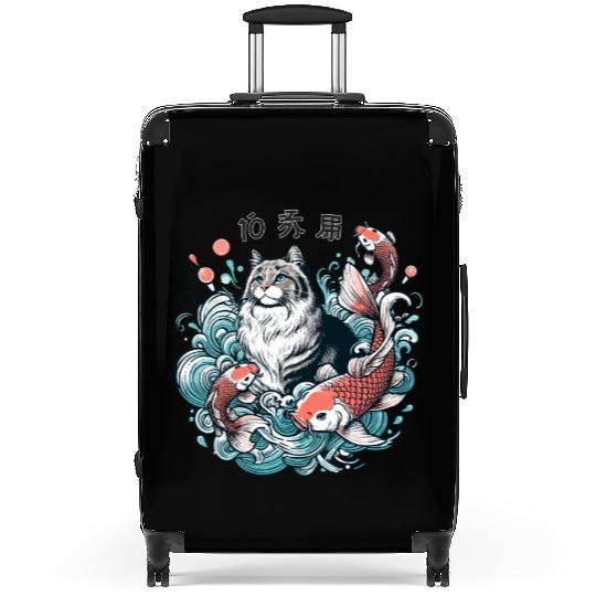 Flow with Grace - Majestic Cat & Koi Fish Suitcases