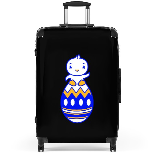 Chick Sits On Giant Easter Egg Waving Easter Sweet Suitcases