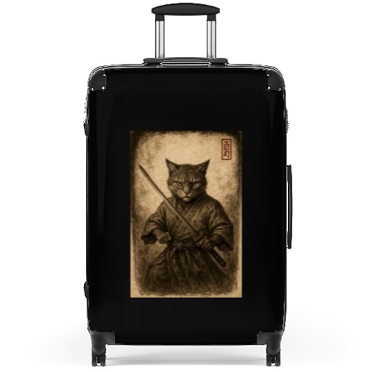 Samurai Cat in Vintage Style Suitcases