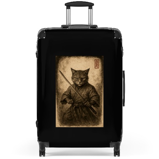 Samurai Cat in Vintage Style Suitcases