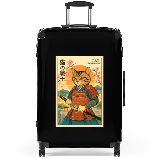 Samurai Cat in Traditional Armor Art Suitcases