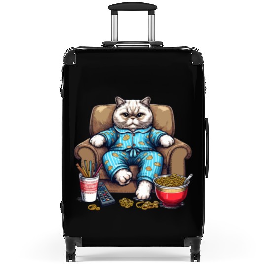 Couch Potato Cat - Cozy Pajama Noodle Art Suitcases