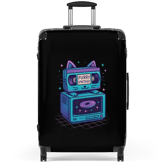 Furry Vintage Retro Cat Vibes 80s 90s vhs cassette Suitcases