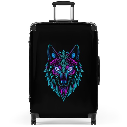 wolf face Suitcases